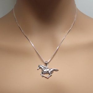 Italian Sterling Silver Necklace + Horse Pendant with scroll work